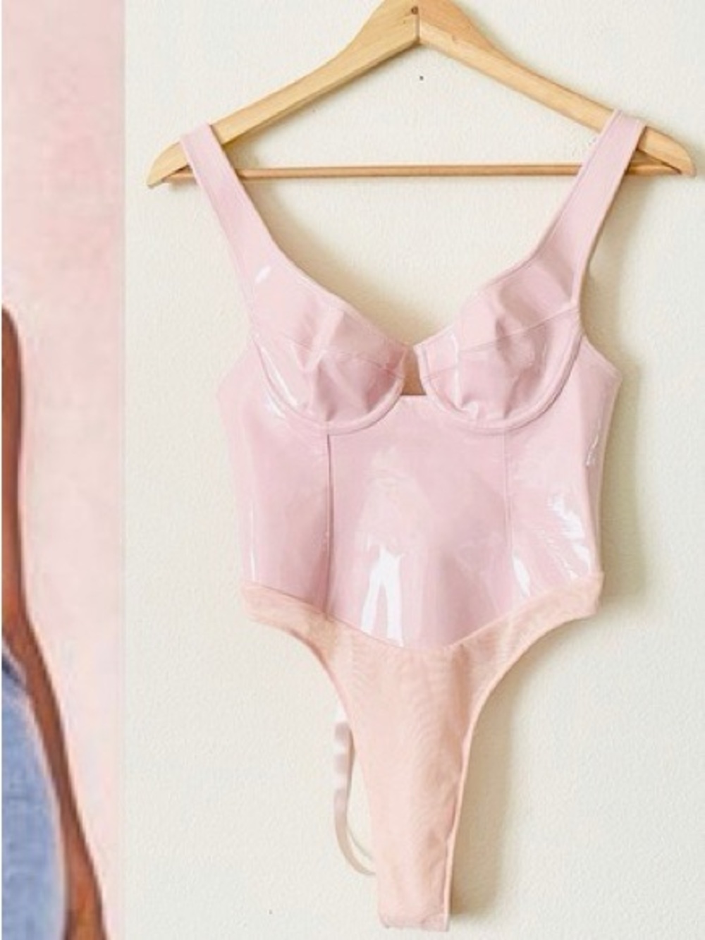 House of CB Blush Pink vinyl kezia sold out  Underwire Bodysuit size XS